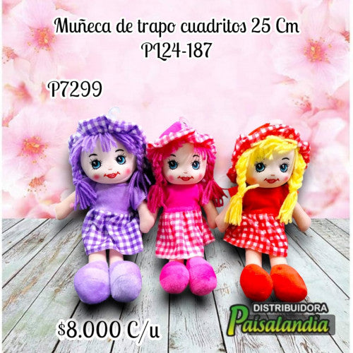 Muñeca de trapo cuadritos 25 Cm PL24-187