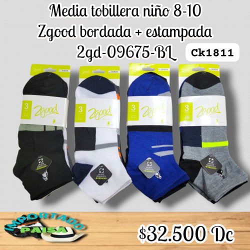 Media tobillera niño 8-10 Zgood bordada estampada 2GD-09675-BL