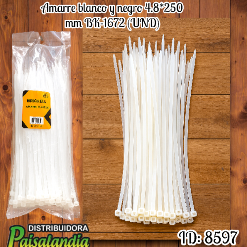 Amarre blanco y negro 4.8*250 mm BK-1672 (UND)