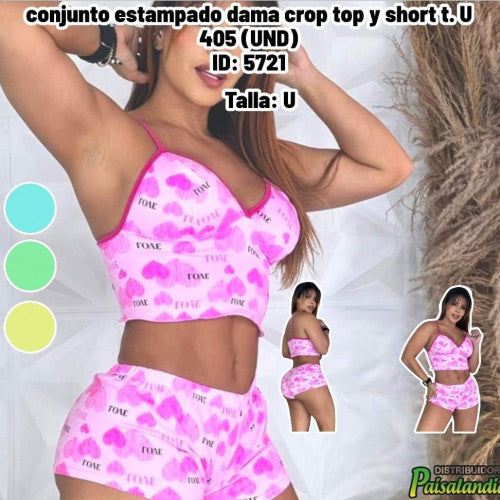 conjunto estampado dama crop top y short t. U 405 (UND)