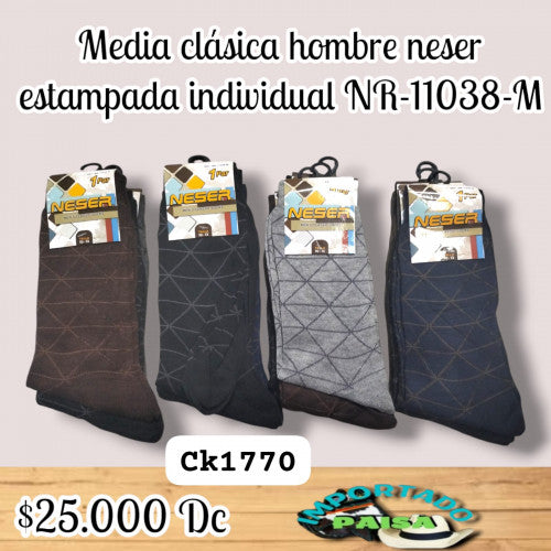 Media clasica hombre Neser estampada individual NR-11038-M