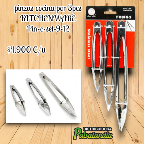 Pinzas cocina por 3pcs encartonada KITCHENWARE Pin-c-set-9-12 (UND)