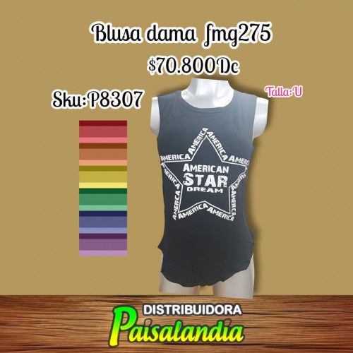 Blusa dama siza cuello pegatina sublimada fmg275