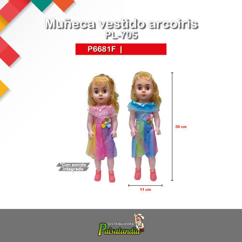 Muñeca vestido arcoiris PL-705