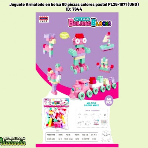 Juguete Armatodo en bolsa 60 piezas colores pastel PL25-1871 (UND)