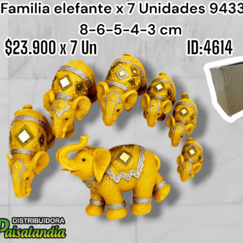 Familia elefante x7 unidades dorado brillante 9433 (UND)
