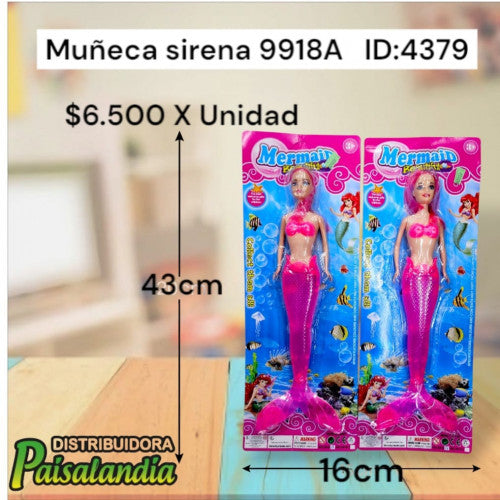Muñeca sirena encartonada 43x16 cm 9918A (UND)
