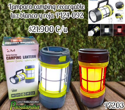 Lampara camping recargable luz blanca y roja PL24-092