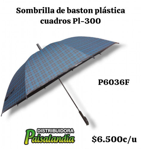 Sombrilla bastón plástica  de cuadros PL-300