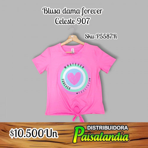 Blusa dama forever corazon  celeste 907