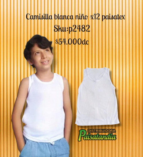 Camisilla blanca niño x12 paisatex  ptx3-21-71