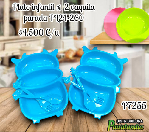 Plato infantil x2 vaquita parada PL24-260