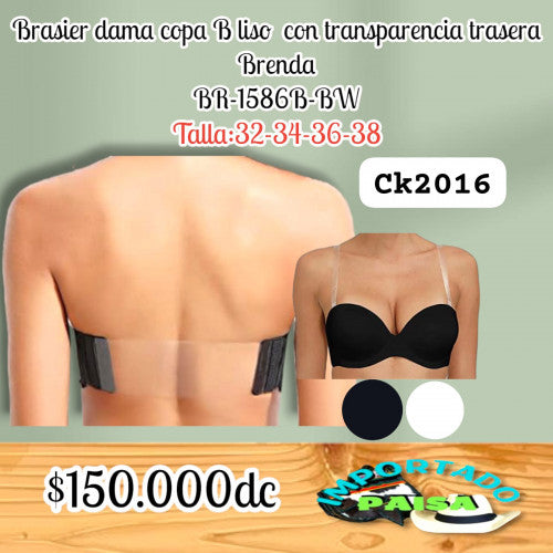 Brasier dama strapless tira transparente copa B Brenda BR-1586B-BW