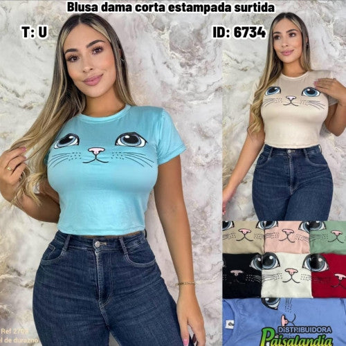 Blusa dama corta estampada surtida (UND)
