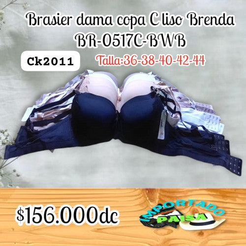 Brasier dama liso copa C Brenda BR-0517C-BWB