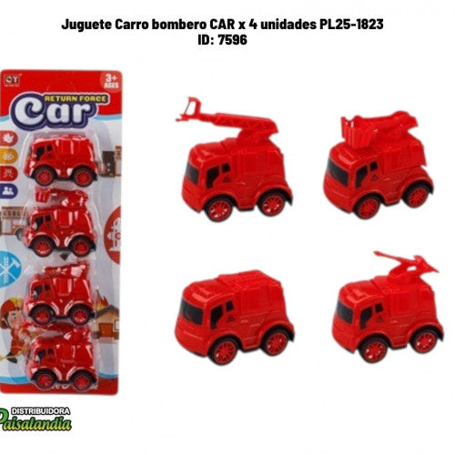 Juguete Carro bombero CAR x 4 unidades PL25-1823 (UND)