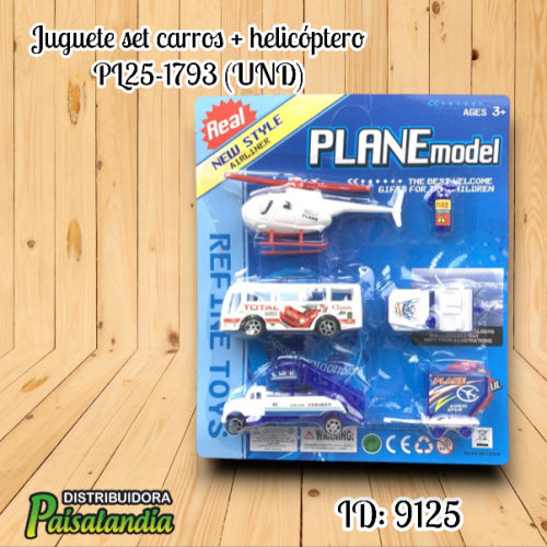 Juguete set carros + helicóptero PL25-1793 (UND)