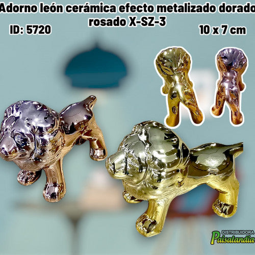 Adorno león cerámica efecto metalizado dorado rosado X-SZ-3 (UND)