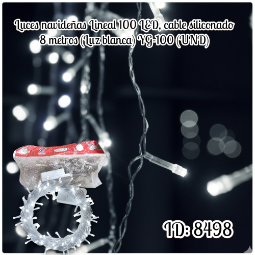 Luces navideñas Lineal 100 LED, cable siliconado 8 metros (Luz blanca) YG-100 (UND)