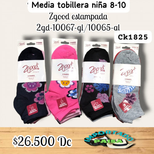 Media tobillera niña 8-10 Zgood estampada 2GD-10067-GL/10065-GL