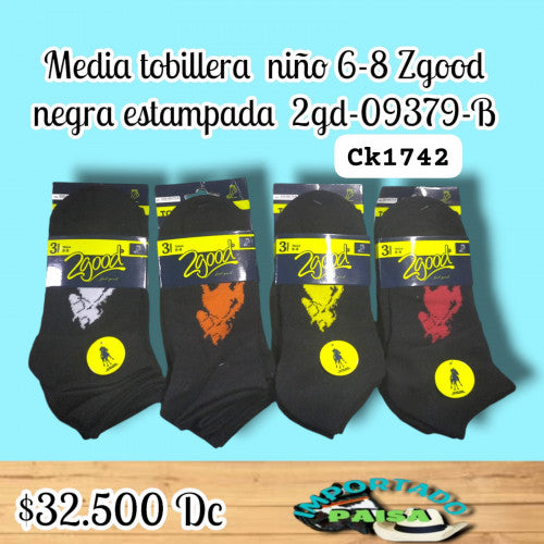 Media tobillera niño 6-8 Zgoog negra estampada 2GD-09379-B