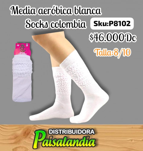 Media aerobica blanca socks colombia talla 8-10