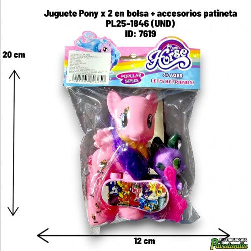 Juguete Pony x 2 en bolsa + accesorios patineta PL25-1846 (UND)