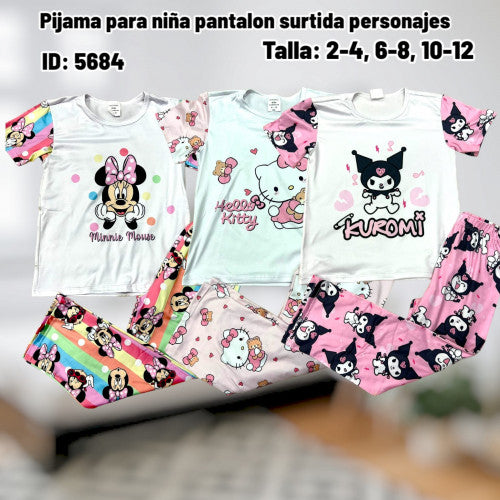 Pijama para niña pantalon surtida personajes (UND)