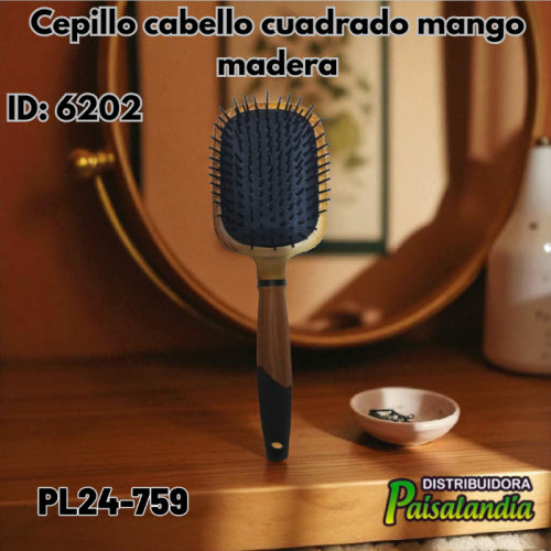 Cepillo cabello cuadrado mango madera PL24-759 25x9 cm (UND)
