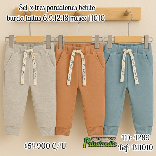 set x tres pantalones bebito burda tallas 6.9.12.18 meses 11010 (UND)