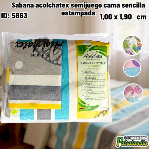 Sabana acolchatex semijuego cama sencilla estampada (UND)