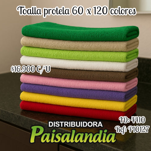 Toalla baño protela 60 x 120 cm colores surtidos (UND)