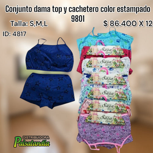 Conjunto dama top y cachetero color estampado 9801 (DC)