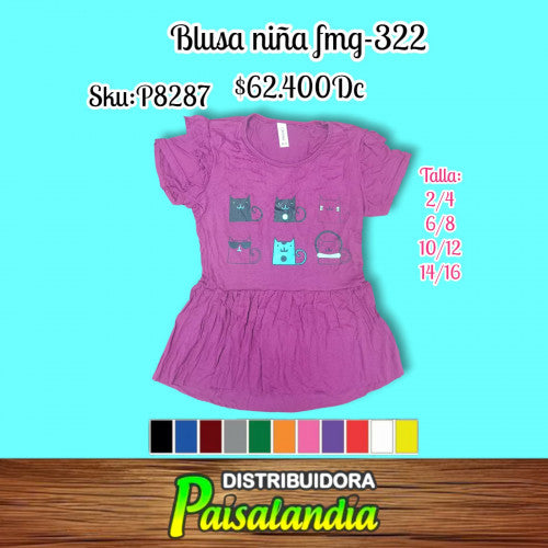 Blusa niña zurcido en hombro y bolero en ruedo fmg322