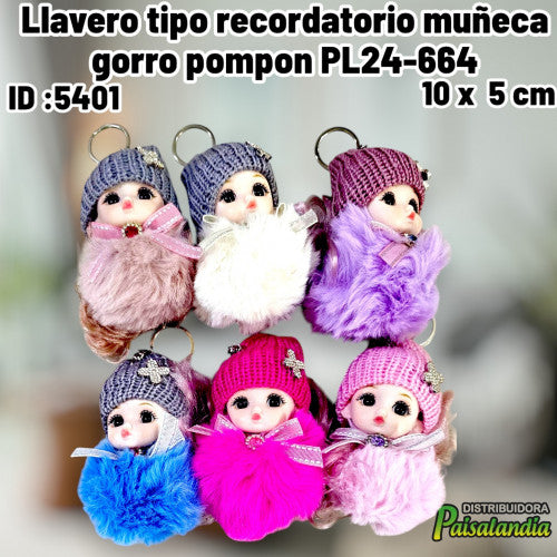 Llavero tipo recordatorio muñeca gorro pompon PL24-664 (UND)