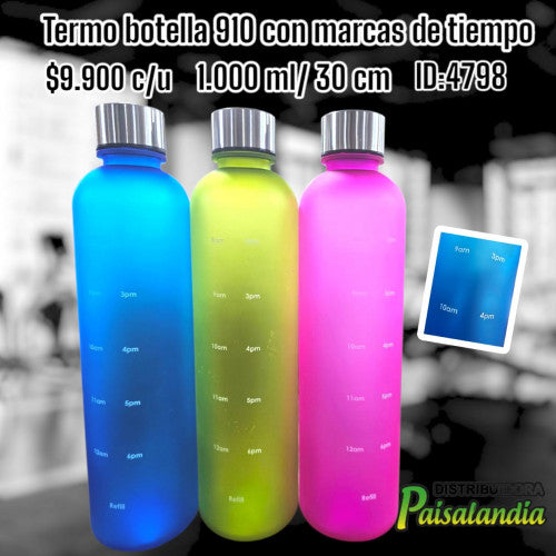 Termo botella con marcas de tiempo colores surtidos 910
