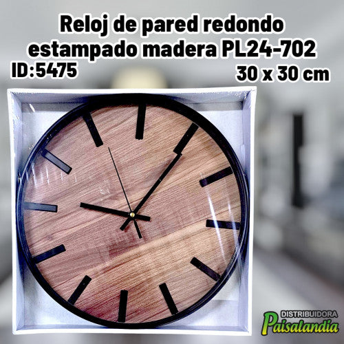 Reloj de pared redondo estampado madera PL24-702 (UND)