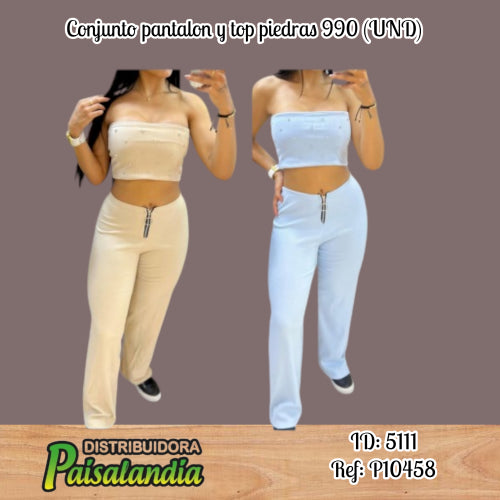 Conjunto pantalon y top piedras 990 (UND)