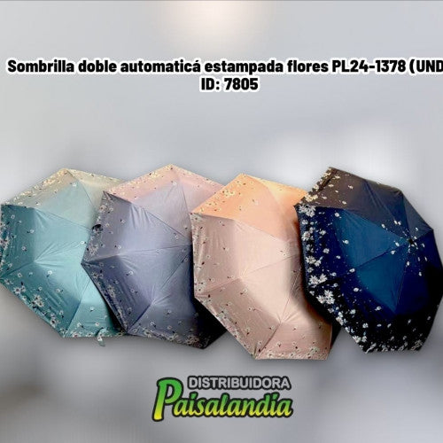 Sombrilla doble automaticá estampada flores PL24-1378 (UND)