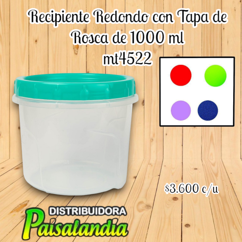 Recipiente redondo tapa rosca 1000 ml (UND)