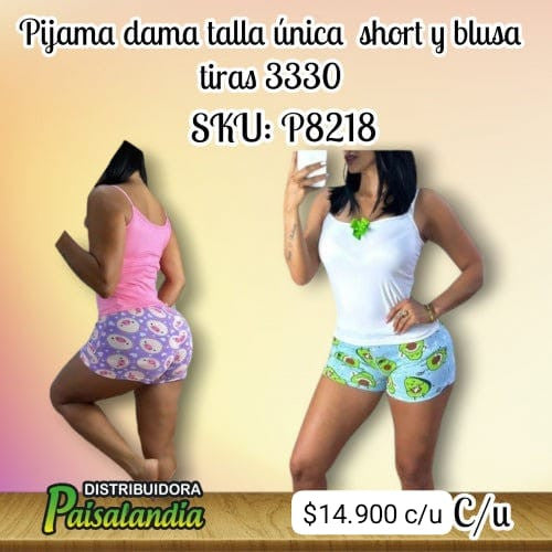 Pijama dama talla unica short y blusa tiras 3330 (UND)