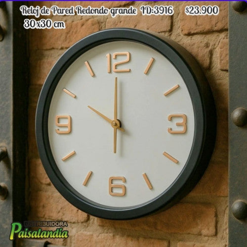 Reloj de pared redondo grande 30x30 cm bordes negros (UND)