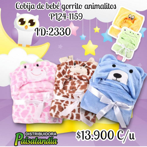Cobija de bebé fondo entero gorrito animalito PL24-1159 (UND)