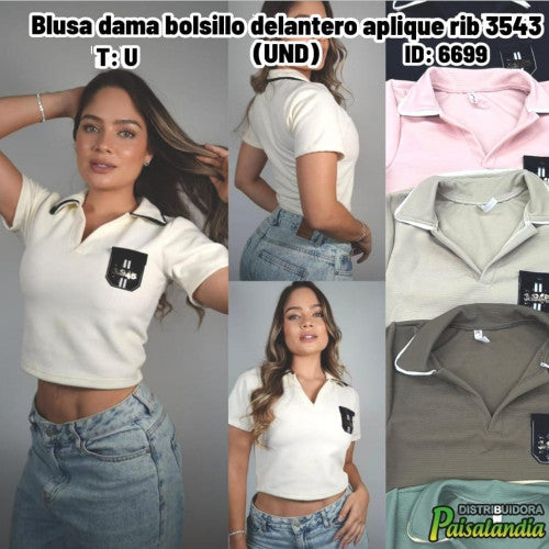 Blusa dama bolsillo delantero aplique rib 3543 (UND)
