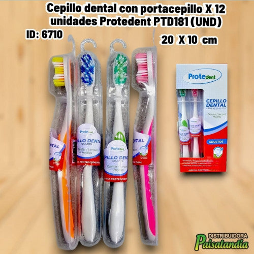 Cepillo dental con portacepillo X 12 unidades Protedent PTD181 (UND)