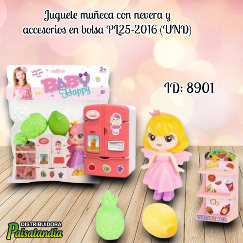 Juguete muñeca con nevera y accesorios en bolsa PL25-2016 (UND)