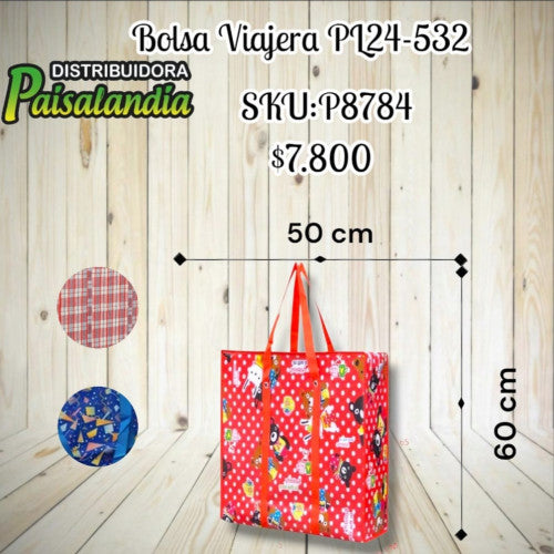 Bolsa viajera 50 x 60 cm estampados surtidos PL24-532 (UND)