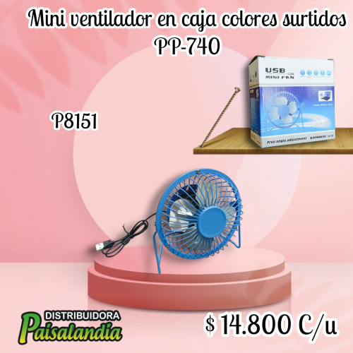 Mini ventilador en caja colores surtidos PP-740