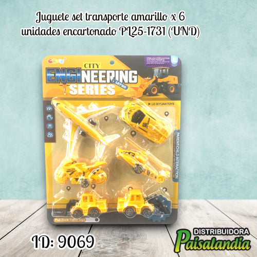 Juguete set transporte amarillo x 6 unidades encartonado PL25-1731 (UND)