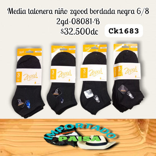 Media talonera niño 6-8 Zgood bordada negra 2GD-08081-B